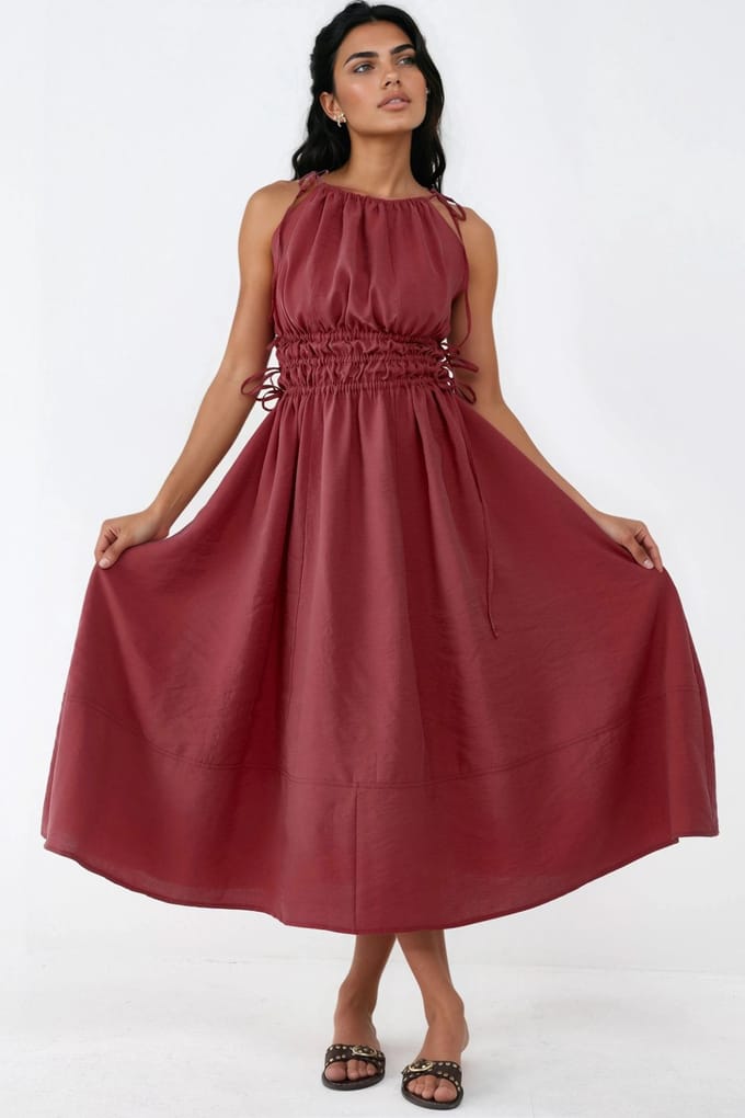 Gerimpeld Strap Midi-jurk