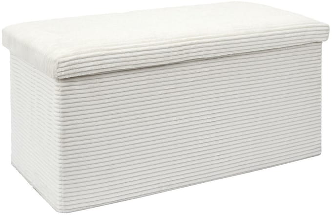 Home Deco Factory Poef/hocker Cocoonen - opvouwbaar - stof - wit - MDF/polyester - 76 x 38 cm