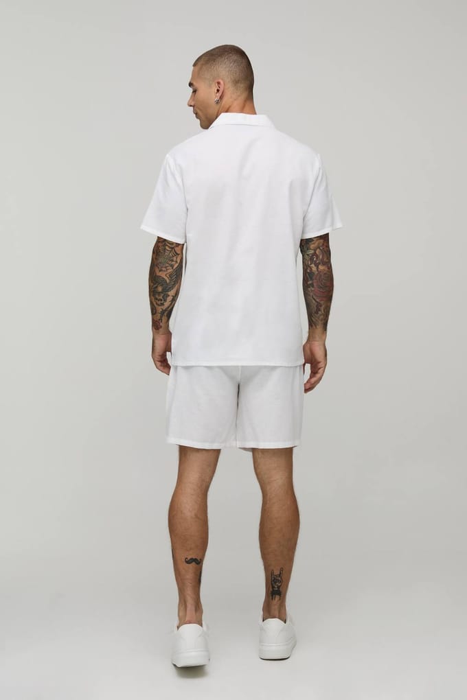 Regular Fit Linnen Blend Overhemd Met Korte Mouwen | White | Size 3XL