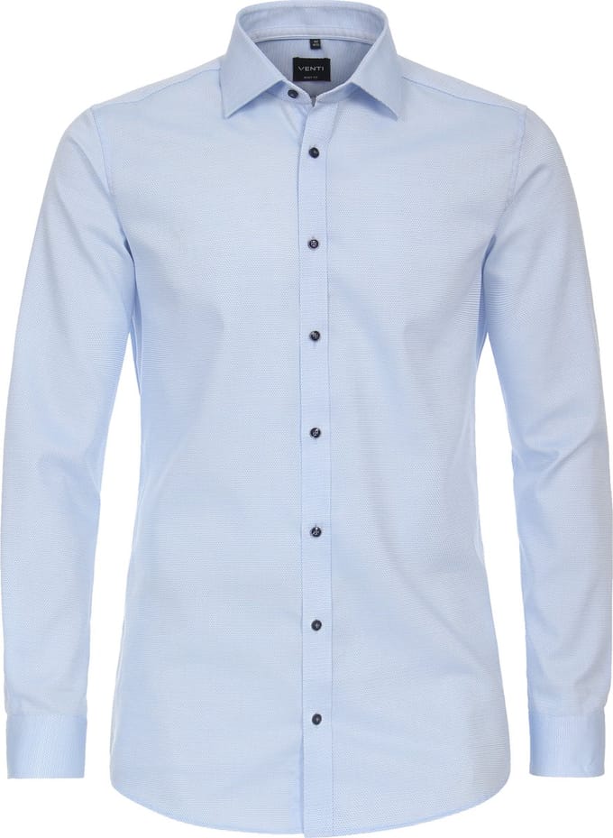 VENTI body fit overhemd - dobby - blauw - Strijkvriendelijk - Boordmaat: 37