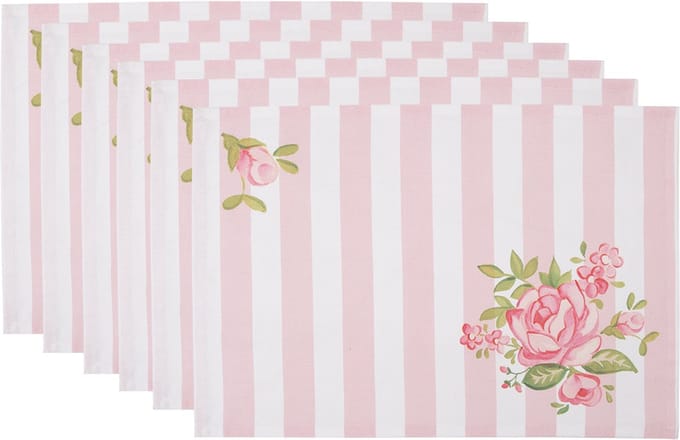 Clayre & Eef Placemats Set van 6 48x33 cm Roze Katoen Rechthoek Rozen