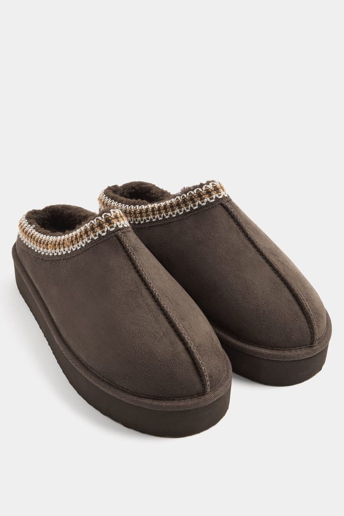 Yours Chocoladebruine Muiltjes Van Imitatiesuède Met Borduursels In Brede Epasvormsize 42E