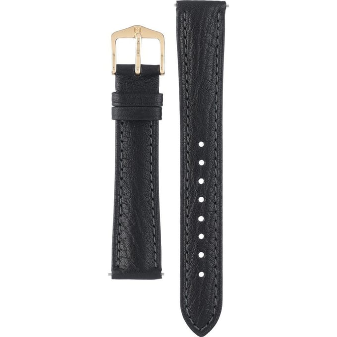 Hirsch Horlogeband -  Camelgrain Zwart - Leer - 16mm