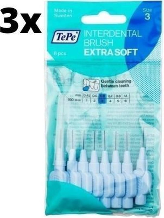 TePe Extra Soft Blauw 0,60mm 3 x 8 stuks - Voordeelverpakking