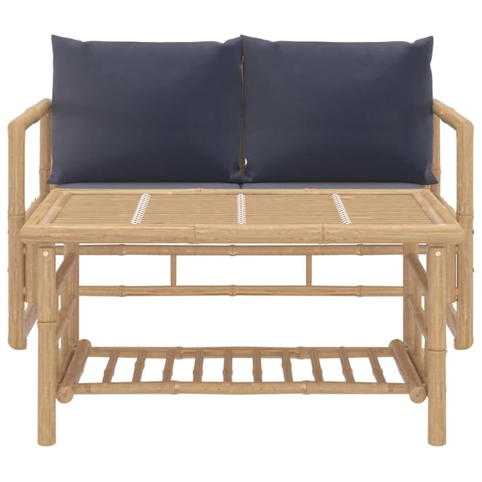 vidaXL - 2-delige - Loungeset - met - kussens - bamboe - donkergrijs