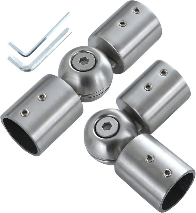 Verstelbare Gordijnroede Connector voor Erkers - Zwart/Zilver