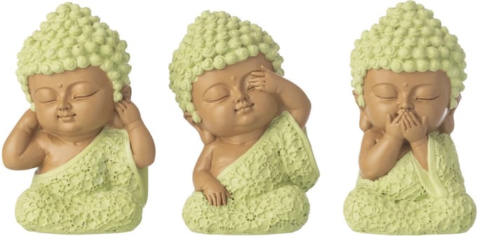 J-Line decoratie Monnik Zien/Horen/Spreken - polyresin - muntgroen - set van 3