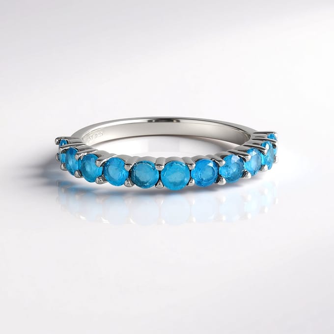 Neon Blauwe Apatiet Zilveren Ring