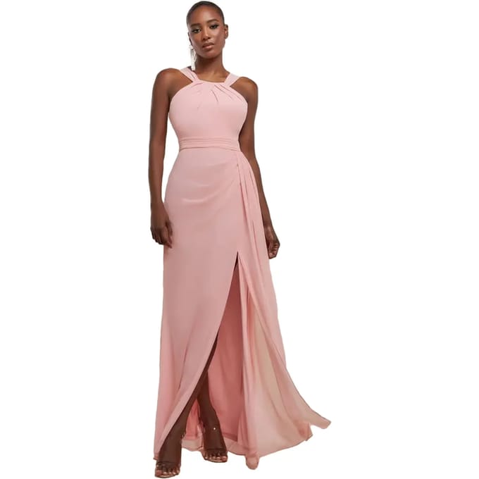 Dunne jurk met open rug en beeninsnijding dames Goddiva Maxi
