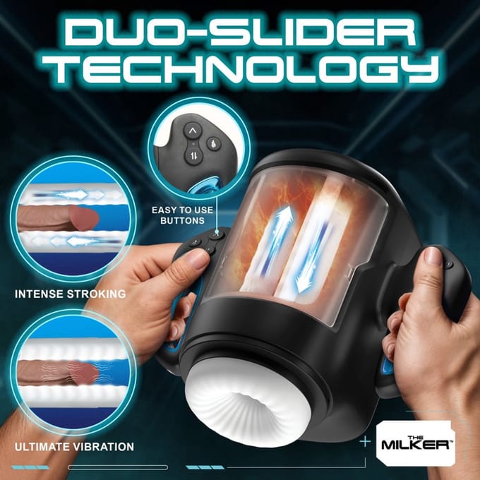 cyber milker - stimulerende en vibrerende masturbator met telefoonhouder - transparant/zwart