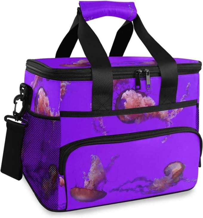 Koeltas - Lunchtas - Picknick en Uitjes - 3D Print Patroon - 15L - Roze Kwallen