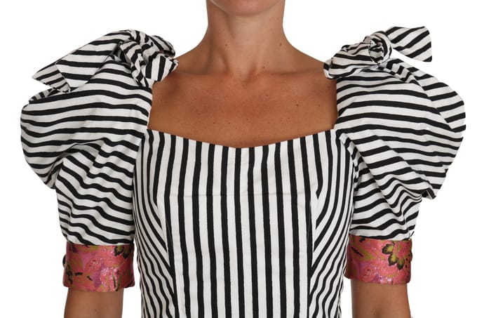 Dolce & Gabbana Vrouwen Wit Zwart Gestreept Gekropt Topje Pofmouwtjes Shirts