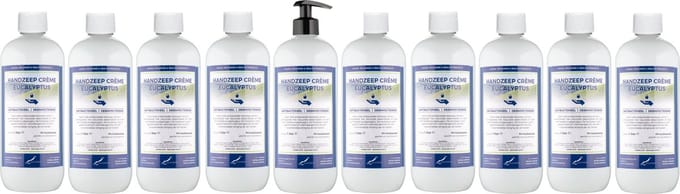 Handzeep Crème Eucalyptus 1 liter - met gratis pomp - set van 10 stuks - Voordeelverpakking
