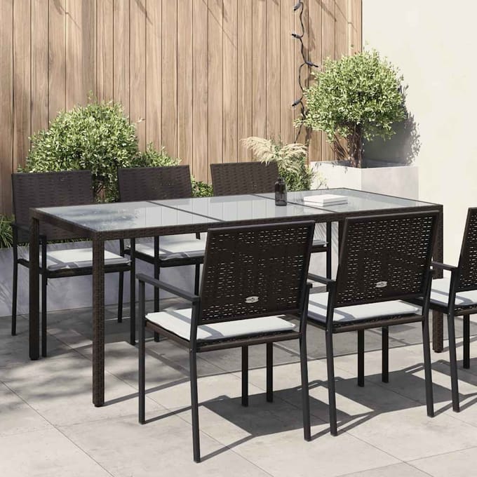 vidaXL - Tuintafel - 190x90x75 - cm - gehard - glas - en - poly - rattan - bruin