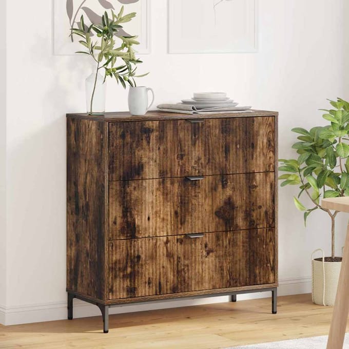 vidaXL - Dressoir - Rook - Eiken - 79,5 - x - 33 - x - 82 - cm - Bewerkt - hout