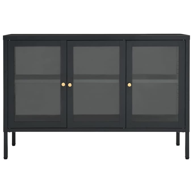 vidaXL - Dressoir - 105x35x70 - cm - staal - en - glas - antracietkleurig