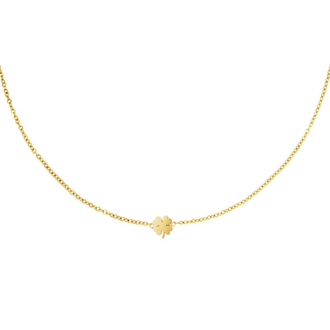 Yehwang Damesketting Goudkleurig - Klavertje Hanger - Roestvrij staal - 37 cm