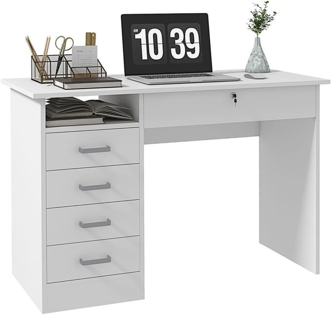 HOMCOM Bureau met planken - Spaanplaat - 110x50x76cm - Wit