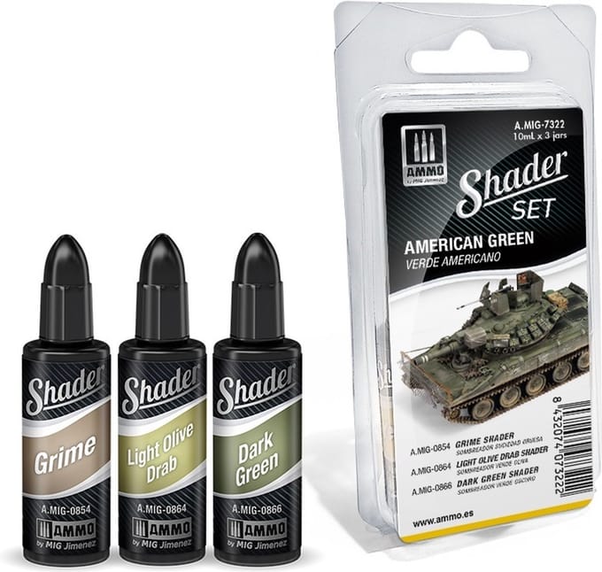 AMMO by Mig Jimenez Hobbyverf - MIG 7322 Shader Set - American Green Verf set - 3x 10 ml