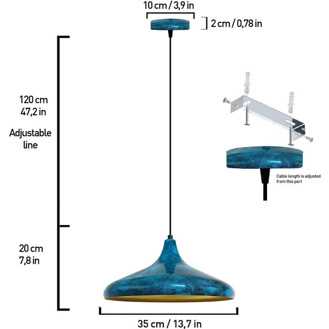 ROYALTECH Claus hanglamp, blauw/goud, Ø 35 cm, metaal, E27