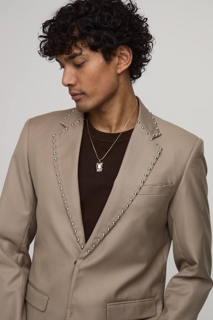 Slim Fit Western Blazer Met Studs | Taupe | Size 34