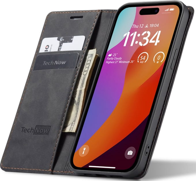 Hoesje geschikt voor iPhone 16 Pro - Book Case Leer Slimline Zwart