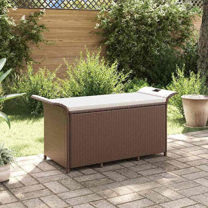 vidaXL - Tuinbank - met - kussen - 116x46x57 - cm - poly - rattan - bruin