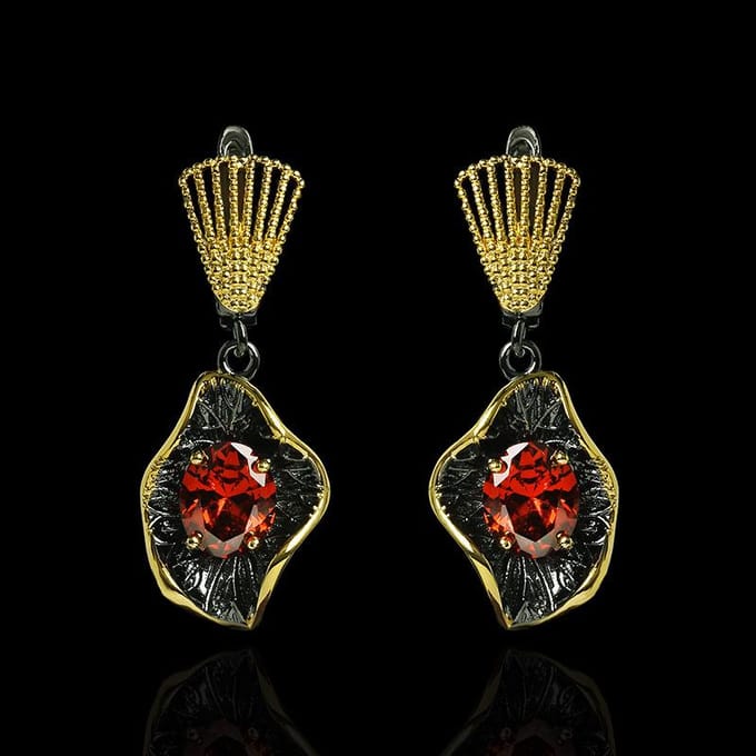 Boucles d'oreilles pendantes en rubis Boucles d'oreilles en or noir de haute qualité Cadeau d'anniversaire Perles black