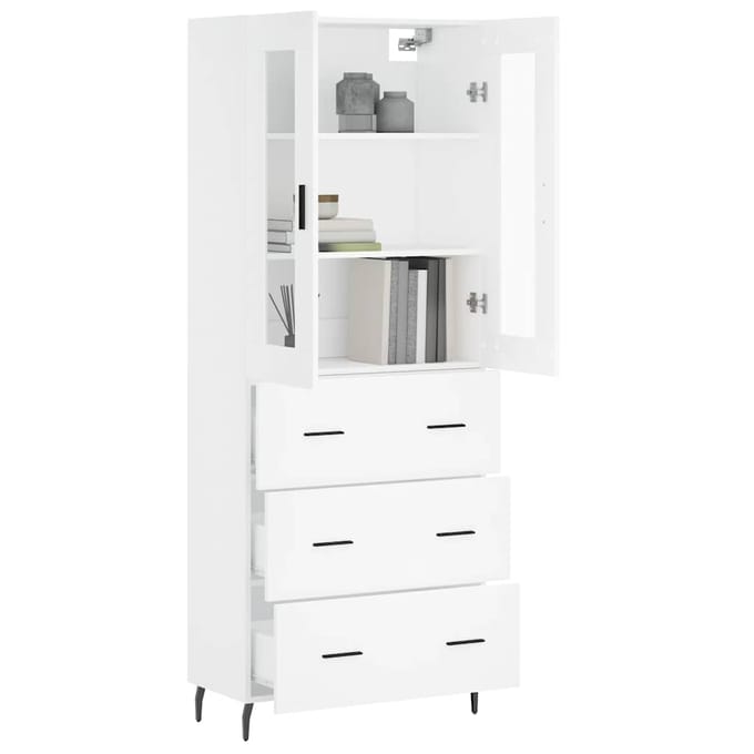 Vidaxl Witte Vitrinekast, Wit, 69,5X34X180 Cm, Materiaal Houtvezelplaat