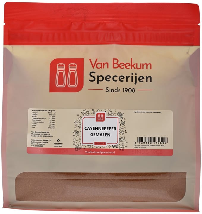 Van Beekum Specerijen - Cayennepeper Gemalen - 1 KG (hersluitbare stazak)