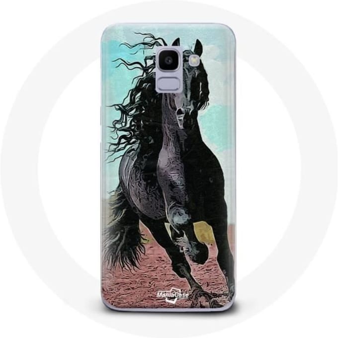 Coque pour Samsung Galaxy A8 2018 Cheval Noir De La Race Frisonne