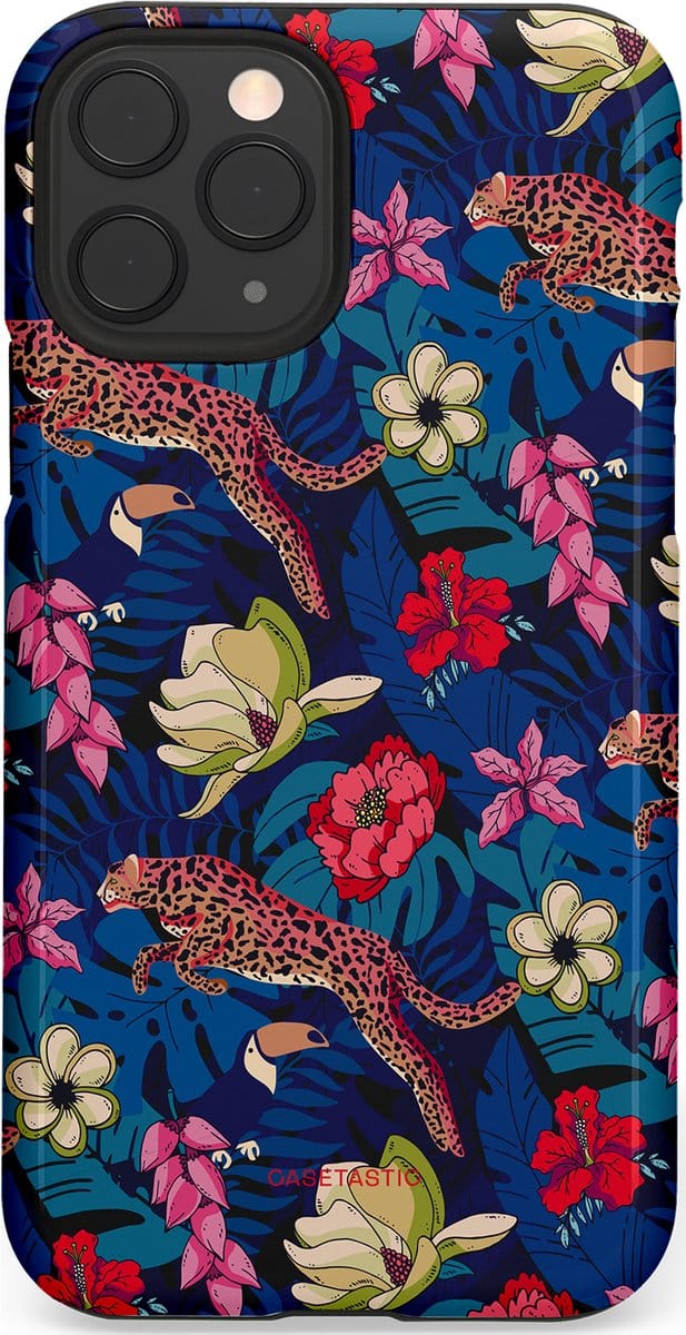 Casetastic hoesje geschikt voor Apple iPhone 11 Pro - Dubbellaagse bescherming - Jungle parade - Fashion Case - Donkerblauw Bordeaux Taupe Donkergrijs