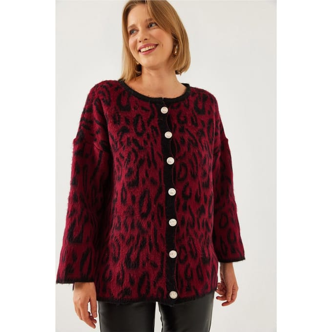Oversized Geborduurde Brei Cardigan