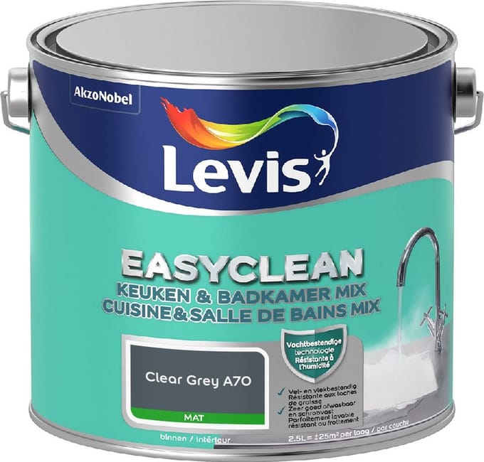 Levis - Easyclean Keuken & Badkamer Mix - Clear Grey A70 - Mengverf - 2,5 L