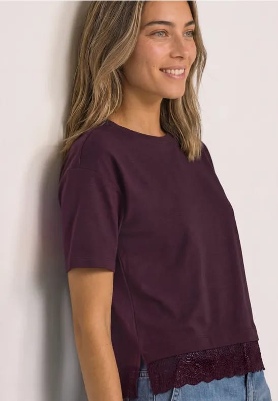 Shirt met ronde hals en kant aan de zoom