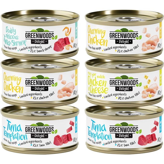 6x70g Mix (4 Smaken) Greenwoods Delight Kattenvoer