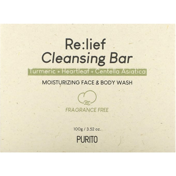 Purito, Re:lief Cleansing Bar Soap, Fragrance-Free, 3.52 oz (100 g) beige