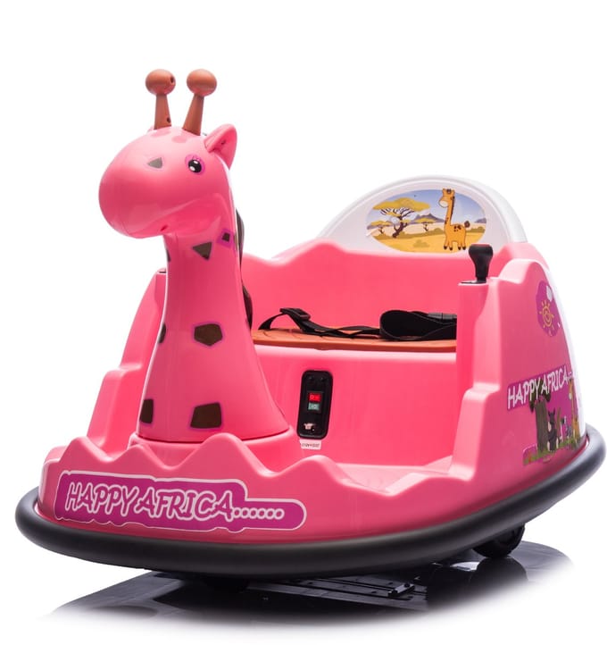Triumpunpre - Elektrische Kinder Botsauto 6V - Giraffe Design - 360 Rotatie - Bluetooth & LED (Roze, 2-5j, Max 30kg)