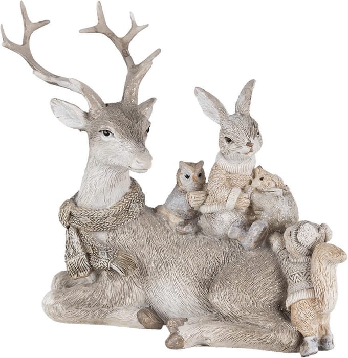 Clayre & Eef Beeld Dieren 16 cm Grijs Beige Kunststof Dieren