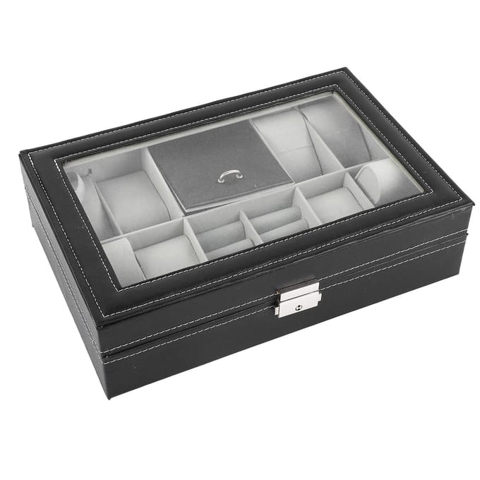 Horloge Sieradendoos 8 Sleuven Horlogedoos Etui 2 Compartimenten Ring Afsluitbaar PU Leer Horloge Opbergdoos gray