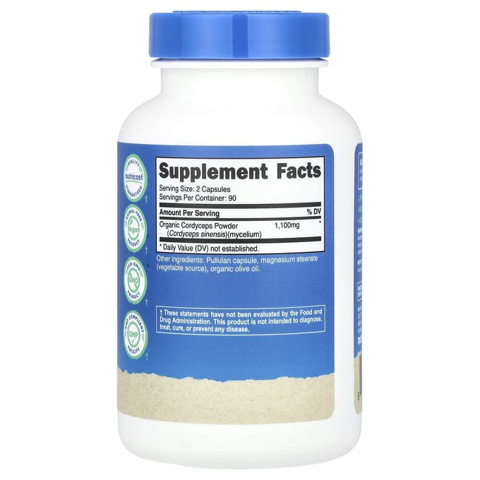 Nutricost, Cordyceps Paddenstoel, 1.100 mg, 180 Capsules (550 mg per capsule)