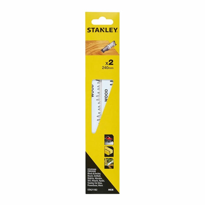 Stanley Reciprozaagblad Hout Sta21182-xj - 240mm - 5-6.5tpi - Hcs - 2 Stuks