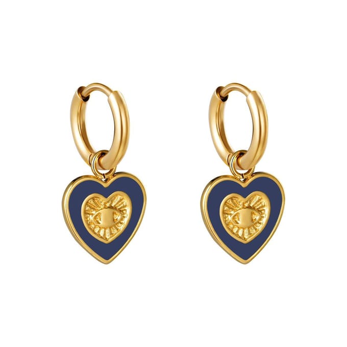 Oorring - Hartenoog - goud- blauw - met hanger