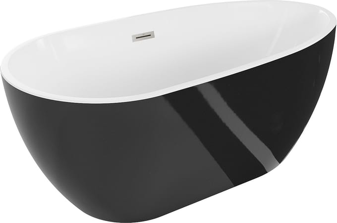 Mexen Eos vrijstaande badkuip 150 x 75 , wit/zwart, overloop geborsteld nikkel - 52471507575-97