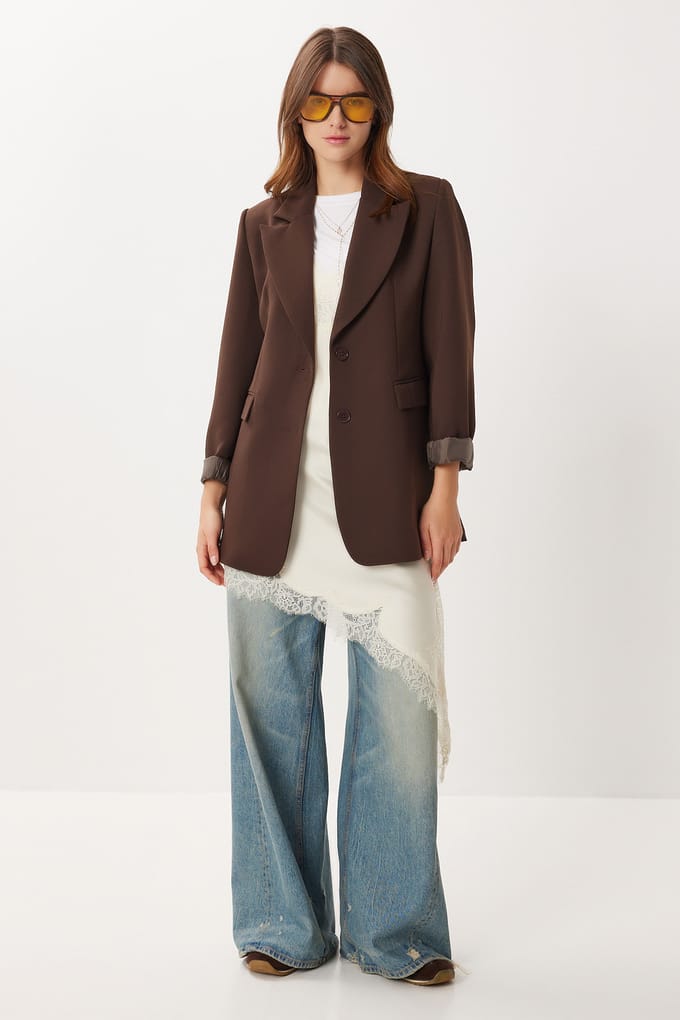 Gevoerde Gabardine Jas met Knopen Sluiting