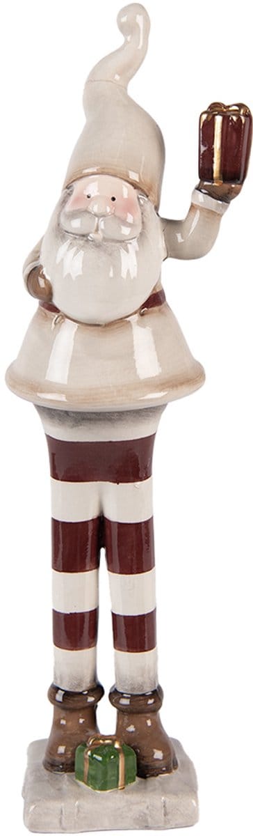 Clayre & Eef Kerstdecoratie Beeld Kerstman 9x8x30 cm Beige Keramiek