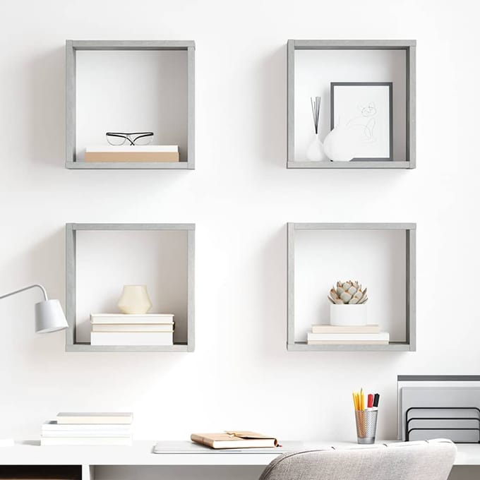 vidaXL - Wandschappen - kubus - 4 - st - 30x15x30 - cm - betongrijs