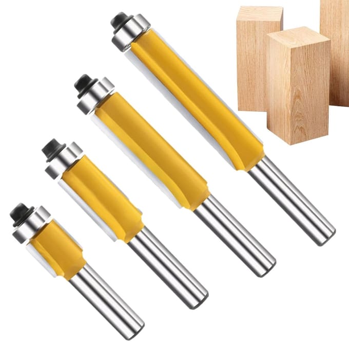 Houtbewerkingsfrees Set - Gele Frezen - Randverwerking Hout - Verbeterde Stabiliteit - 4 Stuks - Geel