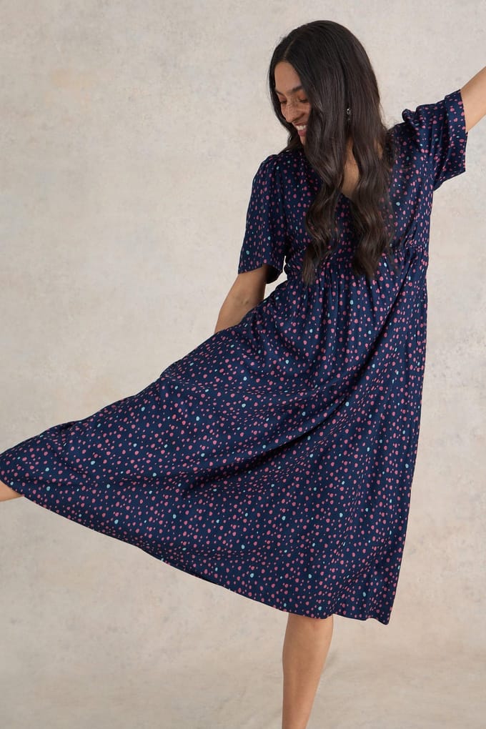 White Stuff Lucy Midi Dress Navy Multi Taglia: 12 REGULAR | Abiti Midi Outlet | Donna | Blu