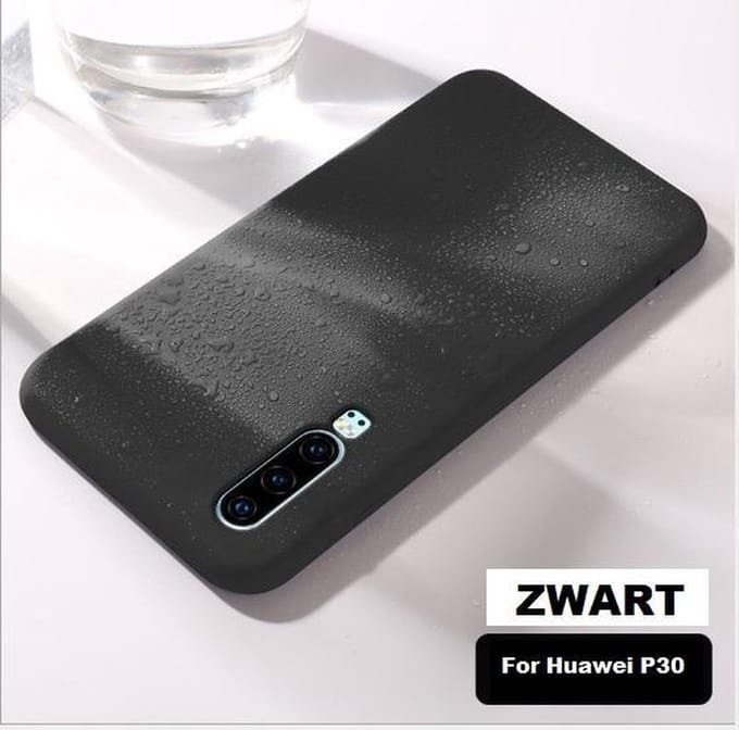Liquid Silicone Back Cover + PMMA Screen Protector voor Huawei P30 _ Zwart